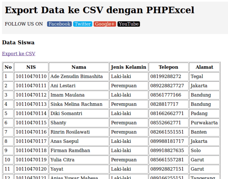 Cara Membuat Export Data Dari Database Ke CSV Dengan PHPExcel