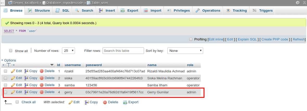 Langkah 9 - Cara Membuat atau Mengubah Password MD5 di PHPMyAdmin